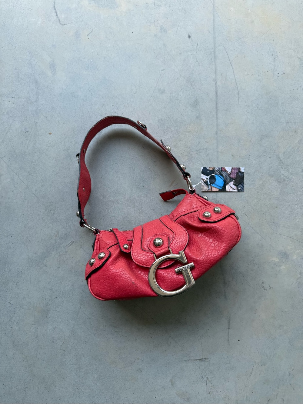 rare guess logo leather shoulder bag